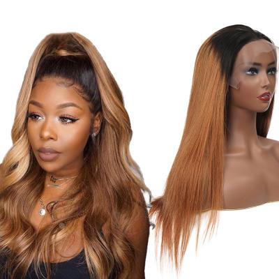 China Ombre T1B/30 Ombre Wig Silky Straight Human Hair Glueless Lace Front Wigs Full Wave 30