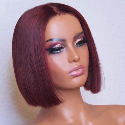 China Silky Straight Wave Lace Up Wig 100 Burgundy Hair 99j Pre Plucked Lace Wig Brazilian Virgin Hair Vendor Wholesale Bob Wig for sale