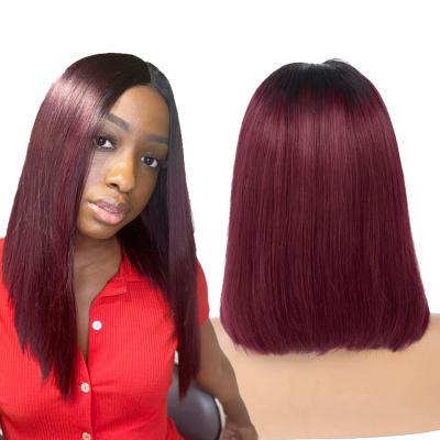 China Wholesale Brazilian Ombre Bob Wigs Virgin Human Hair Silky Straight Hair Wigs Ombre Color 1b/99j Color Closure Wigs for sale