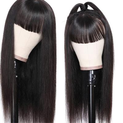 China Silky Straight Wave Indian Raw Hair Vendors Straight Lace Front Wigs With Bangs Cuticle Aligned Hair Pre Plucked Glueless Wigs for sale