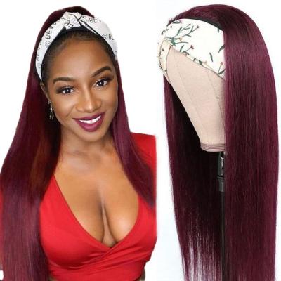 China Silky Straight Wave Burgundy Burgundy Headband Cambodian Straight Wigs , Virgin Cuticle Aligned Red Hair Wigs For Black Women for sale