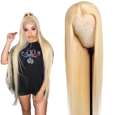 China Silky Straight Wave Preplucked Straight Hair Real Natural Long Pre Plucked 613 Light Blonde 360 ​​Lace Frontal Wig for sale