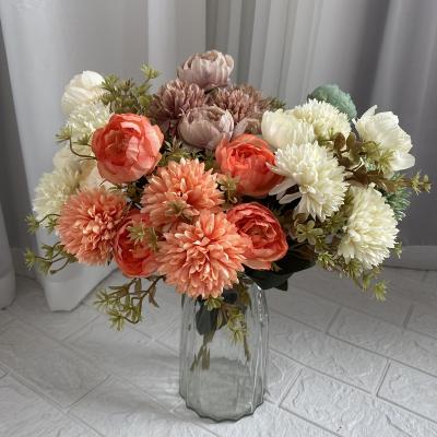 China Wholesale Faux Flower Group 35cm Silk Artificial Peony With Chrysanthemum Spinosum Silk Flowers For Wedding Party Decor for sale