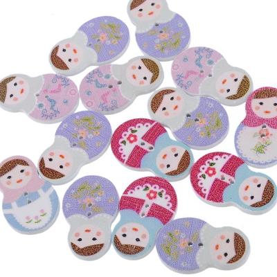 China Washable Mixed Russian Dolls Forms Decorative Buttons Craft Wooden Painting Accessories Sewing Material for sale