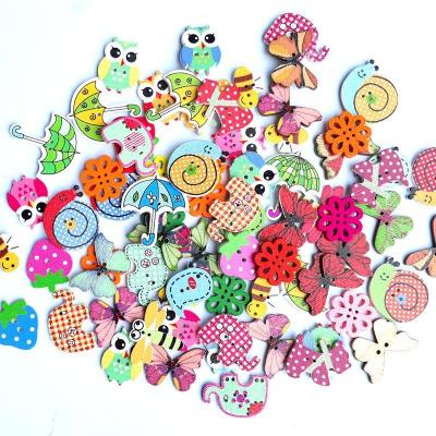 China Washable Animal 2 Mixed Holes Cartoon Wooden Buttons Sewing Clothing DIY Craft for sale