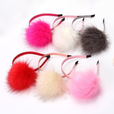 China Soft Artificial Fur Balls Headband Pompom Ball Hairband Artificial Fur Balls Headband Kids Favor Hair Accessories for sale