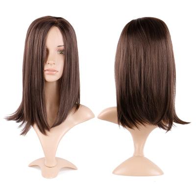 China STRINGHT 14-16inches Female Wig Straight Hair Chemical Fiber Mechanism Brown Long Center Split Straight Wig Clavicle Wig Hair Set for sale