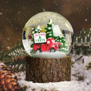 China Holiday decoration & Gift Resin Crystal Ball Ornaments Customized Resin Plus LED Light Music Snowflake Christmas Water Ball for sale