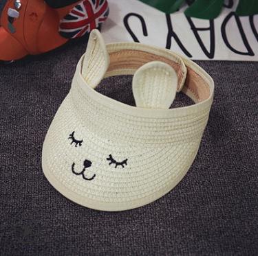 China Korean Character Summer Children's Cat Empty Top Straw Hat Shade Sunscreen Beach Sun Casual Hat For Children for sale