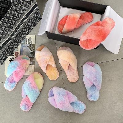 China Fashion Trend Winter Women Bedroom Slippers Faux Fur Fashion Shoes Woman Warm Slip On Blurred Black Pink Comfortable Home Slippers Flats Female Slippers for sale