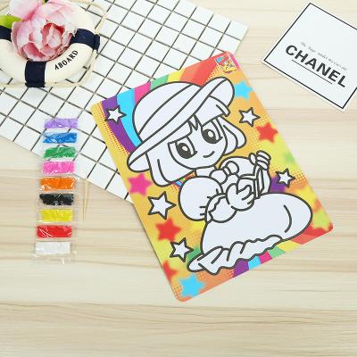 China Customizable Colorful Daily Life Pattern Kids Sand Painting Card Art Sand Paper DIY Open Drawing Toys For Children for sale