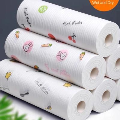 China Viable Kitchen Dish Cleaning Lazy Cloth Style Disposable Printing Woven Fabric Breakpoint Design Non Cleaning Lazy Cloth for sale