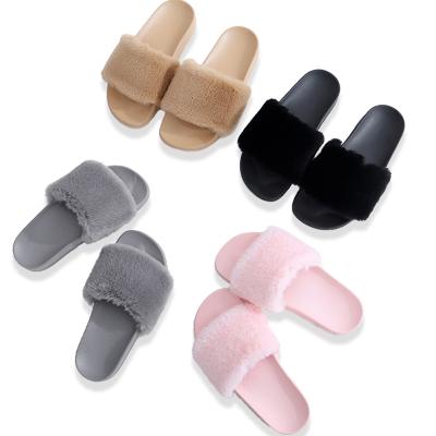 China Latest Fashion Flat Winter Luxury Fur Slide Slippers For Women for sale