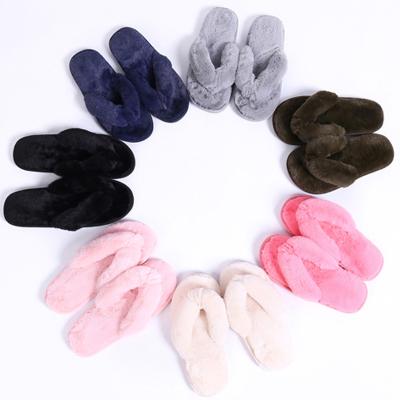 China Colorful Faux Fur Slippers Women Slippers Ladies Winter Warm Indoor Flat Slippers for sale