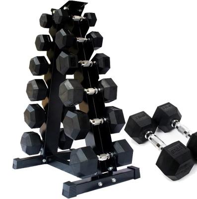 China Rubber Covered Dumbbell Black Hex Dumbbell Sets Rubber Coated for sale