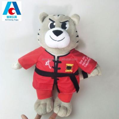 China Cute Stuffed Plush Tiger Stuffed Animal Toys Kungfu Toy With Kungfu Clothes for sale