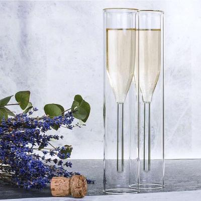 China Modern Double Wall Glass Cocktail Creativity Cup Crystal Champagne Flutes Bubble Tulip Glass Goblet for sale