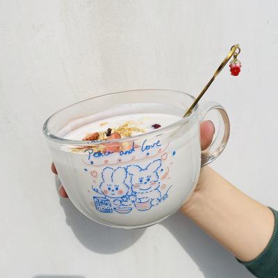 China Casual Cute Glass Clear Juice Milk Beverage Coffee Oatmeal Yogurt Drinks Cup Mug With Handle for sale