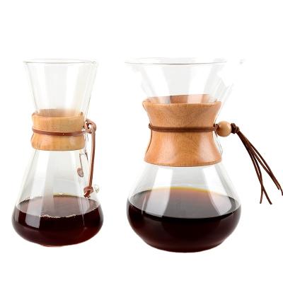 China Sustainable Manual Hand Drip Coffee Maker 400ml 600ml 800ml Coffee Pot Handmade Pour Over Coffee Pot With Wooden Handle With Strainer for sale