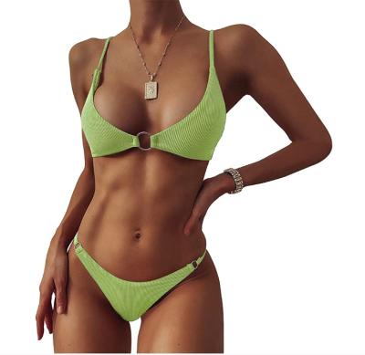 China Comfortable Women's Cheeky Thong Swimwear O-ring String Breathable Ribbed Swimsuit Bikini Two Piece Swimsuit for sale