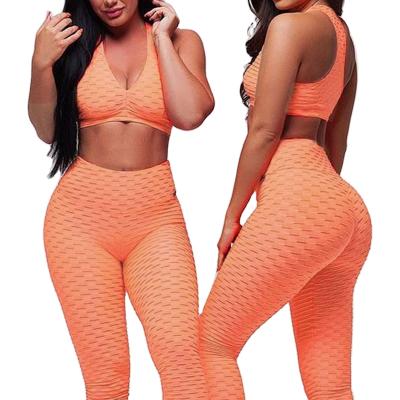 China Logo Sportswear Women High Waist Breathable Custom Fitness Clothing Workout Two Piece Yoga Sets Biustonosz Bra And Leggings Yoga Set for sale