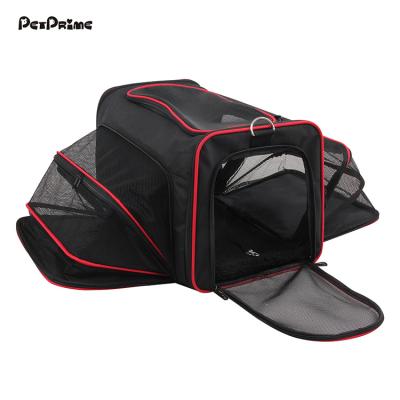 China PetPrime Breathable Pet Airplane Approved Foldable Travel Carrier Pet Travel Bag with 2 Expandable Mesh Windows Designed for Cats, Dogs for sale