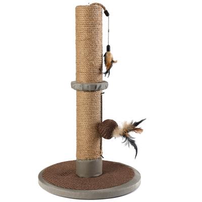 China Petprime Sustainable Sisal Cat Scratching Post Indoor Cat Toys Scratcher Tree With Feather Toy for sale