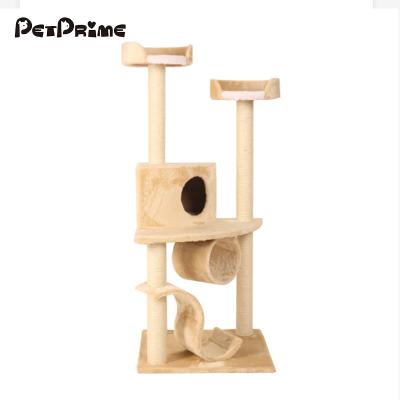 China Sustainable Petprime Large Cat Tree House Luxury Plush Cat Lined Pole Dwellings Towers Trees House Furniture With Dwelling for sale