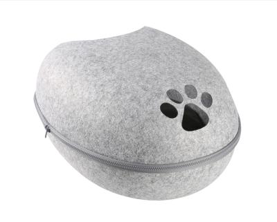 China Luxury Cat Cave Bed Fashion Felt Cat Bed With Zipper Travel Petprime Egg Shape Pet Bed for sale