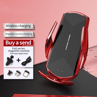 China 4 In 1 Wireless Charger For iPhone/Micro C/USB Charger Universal Magnetic Smart Sensor Fast Charging Qi Radio Type Ready To Board Car Phone Mount Charger Holder for sale