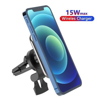 China 15W magnetic wireless charging bracket phone charging bracket 15W electric car magnetic quick radio mobile phone charger for iPhone 12 for sale