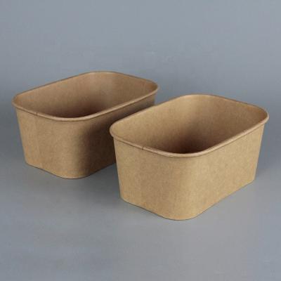 China Eco Friendly Recyclable Take Out Square Disposable Kraft Paper Rectangular Bowl With PET Lid For Salad for sale