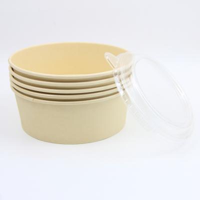 China Brunch Disposable Salad Take Away Container Disposable Bamboo Paper Pulp Salad Bowl With Lids for sale