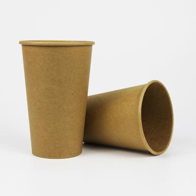 China Brown Kraft Paper Coffee Milk Tea Disposable Single Wall Paper Cups Disposable Paper Cups With PS Switch Lids for sale