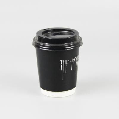 China Disposable Custom Printed 10oz Disposable Double Black Wallpaper Cups For Coffee With Lid for sale