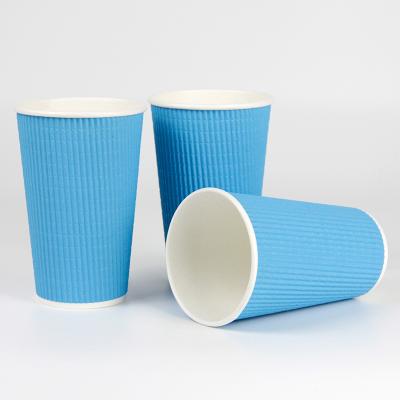 China 16oz Coffee Cups Disposable Ripple Paper Custom Printing Heatproof Wallpaper Cups With Lids for sale