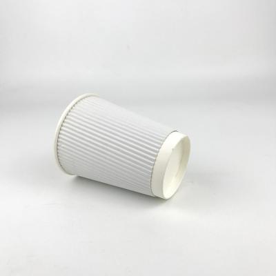 China Disposable white inner and outer paper coffee cups take away wholesale ripple wallpaper cups with ps lids for sale