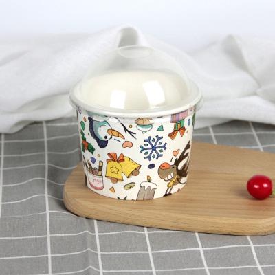 China Disposable Double PE Water Proof Ice Cream Paper Bowl Ice Cream Coated Disposable Paper Cup With Matching Lid for sale