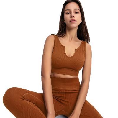 China High Quanlity Sportswear Tank Top Pants Breathable Knitted Seamless Yoga Wear Fitness Sexy Suit for sale