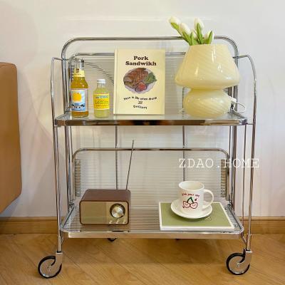 China 2022 Style INS Glass Trolley Side Extendable Antique Cabinet Coffee Table Folded Corner Movable Shelf Storage Nordic Coffee Table for sale