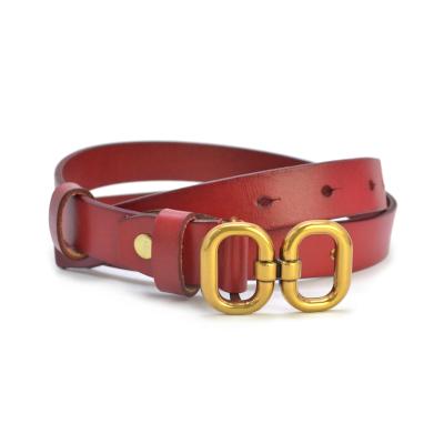 China Fashionable Women Belts for Jeans with Fashion Double Ring Buckle and Genuine Leather for sale