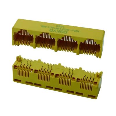 China PCB DGKYD55211144IWA1DY1017 Ports 4 90 Degree Side Entry Label Up 4P4C 10/100/1000 BASE-TX 1*4 RJ45 PBT Sockets Yellow Connector for sale