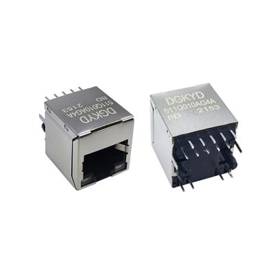 China PCB DGKYD 180 Degree Gigabit Ethernet Modular Jack Filter Light Single Color 10P8C Two Left RJ45 Connector for sale