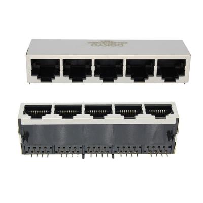 China PCB DGKYD59211518GWA1D7Y1019 shielded 5 ports rj45 connector, 1x5, 8p8c network jack for sale