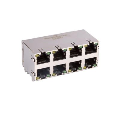 China PCB factory supply shielded 2x4 8 ports rj45 connentors, multiport lan jacks with LED for sale