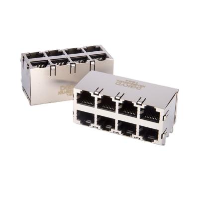 China KRJ-5921S24ENL PCB shielded 2x4 rj45 ethernet stacked jacks, 8 ports for sale