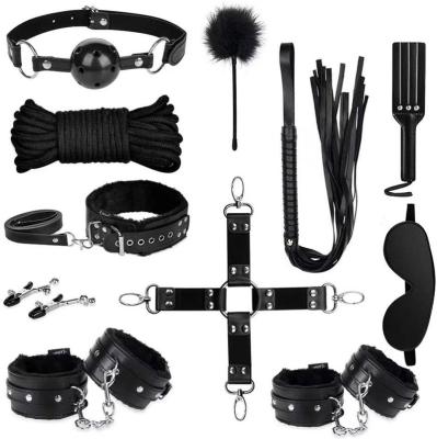 China Leather Role Play BDSM Bondage Suit Restraint Gear 10pcs Sex Toys Accessories For Couples Slaves for sale