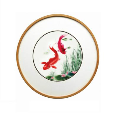 China Wall Hanging Koi Round Finished Decorative Suzhou Modern Embroidery Painting Art for sale