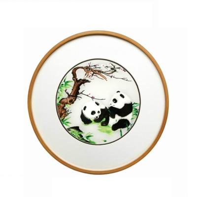 China Modern Embroidery Panda Decorative Art Wall Painting Finish Circular Hanging for sale