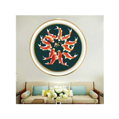 China Modern Finished Solid Wood Art Bedroom Wall Hanging Circular Frame Living Room Embroidery Fish Painting Nine for sale